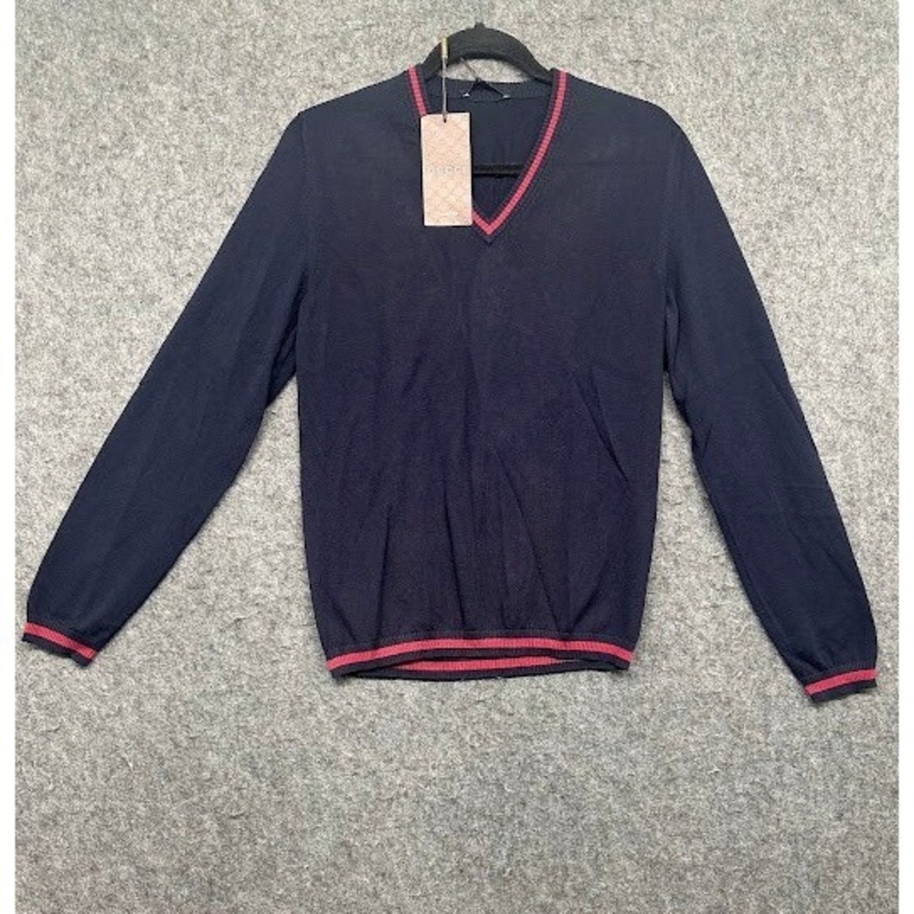 Neck, Sweater, Size S, Navy Blue, Red Trim, Cotton, Italy y NWT.
